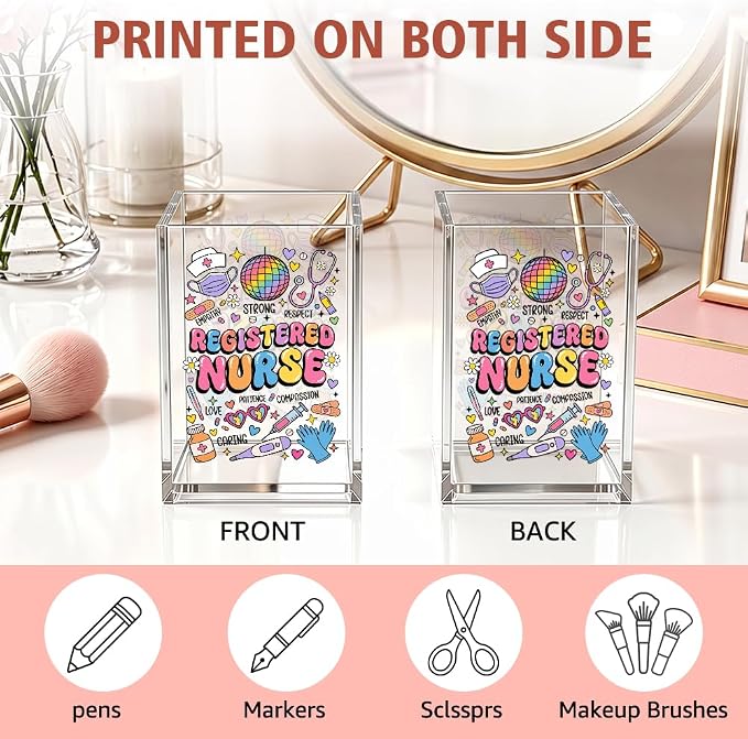 Funny Registered Nurse Acrylic Pencil Holder Cup Gifts for Woman RN | Appreciation Gifts for Registered Nurse Physician Assistant RN, Home Office Desk Accessories, Christmas Nurses Day Week Gifts