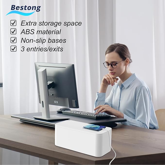 Power Strip Cover Box Cable Management Organizer 2 Pack White | Power strip cover box hides cords and surge protectors safely, keeping cables organized and protecting kids and pets