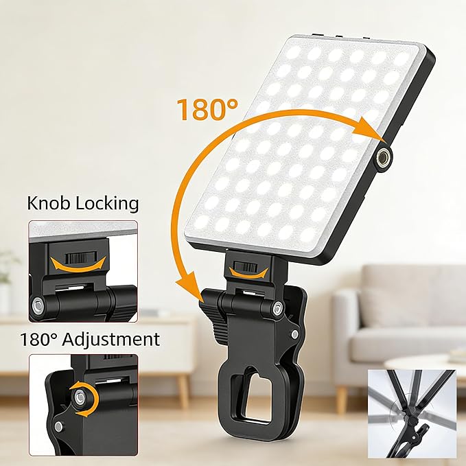 Selfie Light for iPhone-Camera Light for Content Creator-Portable Light-Clip on Light with 3 Mode&10 Brightness Level, Ring Light for Phone TikTok-Makeup-Video Recording-Vlog-Laptop Black