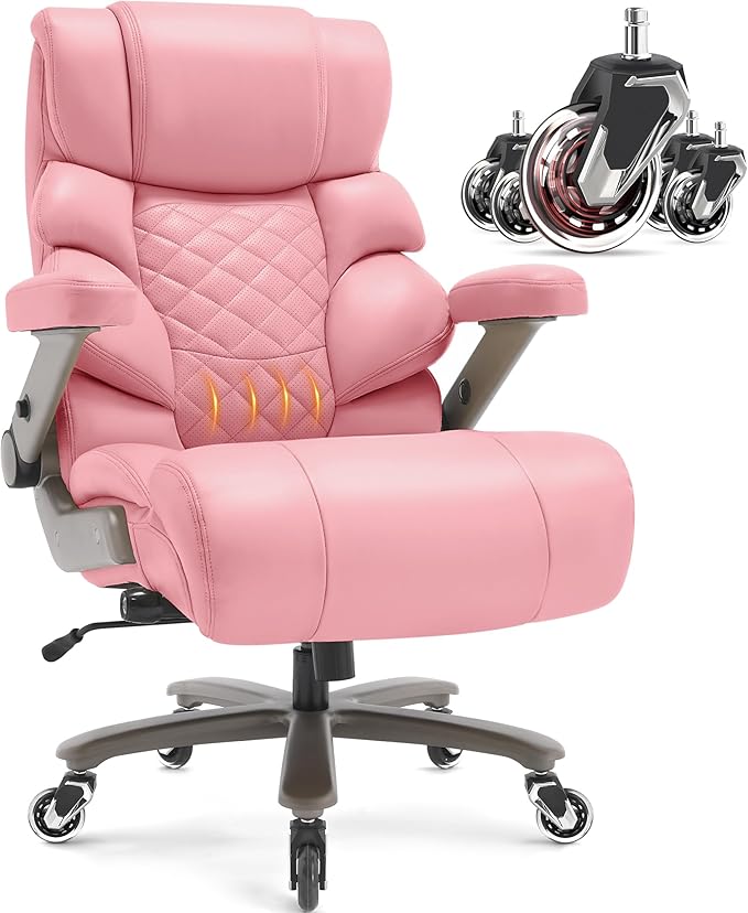 VUZI 700lbs Big and Tall Office Chair, Large Executive Leather Desk Chair | Adjustable Lumbar Support for Back Pain, Plus Size Wheels, 3D Flip Arms, Heavy Duty Metal Base, Wide Seat Computer Chair