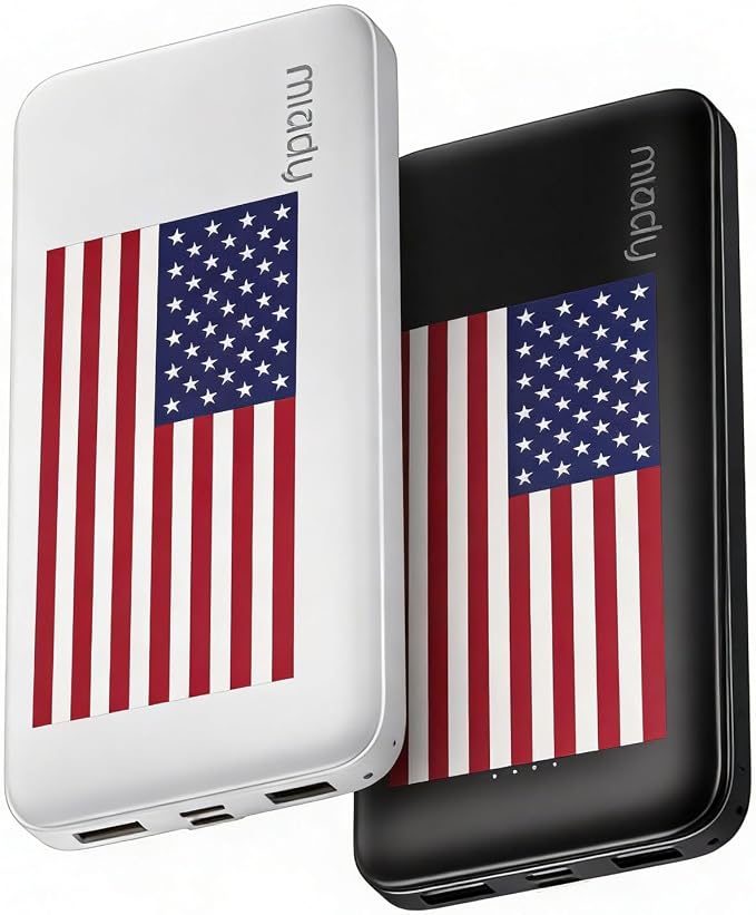 Miady 2-Pack Portable Charger, Slim 10000mAh Power Bank Travel Battery Pack | Dual USB丨3 Outputs 2 Inputs丨for Backpack Travel Camping丨Slim丨Compatible with iPhone Android etc丨Flight-Safe丨37Wh丨Flag Edtion