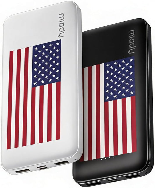 Miady 2-Pack Portable Charger, Slim 10000mAh Power Bank Travel Battery Pack | Dual USB丨3 Outputs 2 Inputs丨for Backpack Travel Camping丨Slim丨Compatible with iPhone Android etc丨Flight-Safe丨37Wh丨Flag Edtion