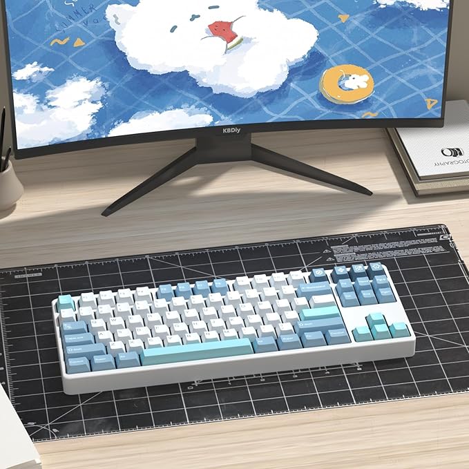 SHOKO PBT Double Shot Keycap Set,176 Keys Blue Cute Custom Key Caps Keycaps 60 Percent Cherry Profile Keycaps for 61/64/68/84/87/100/104/108 Mechanical Keyboard
