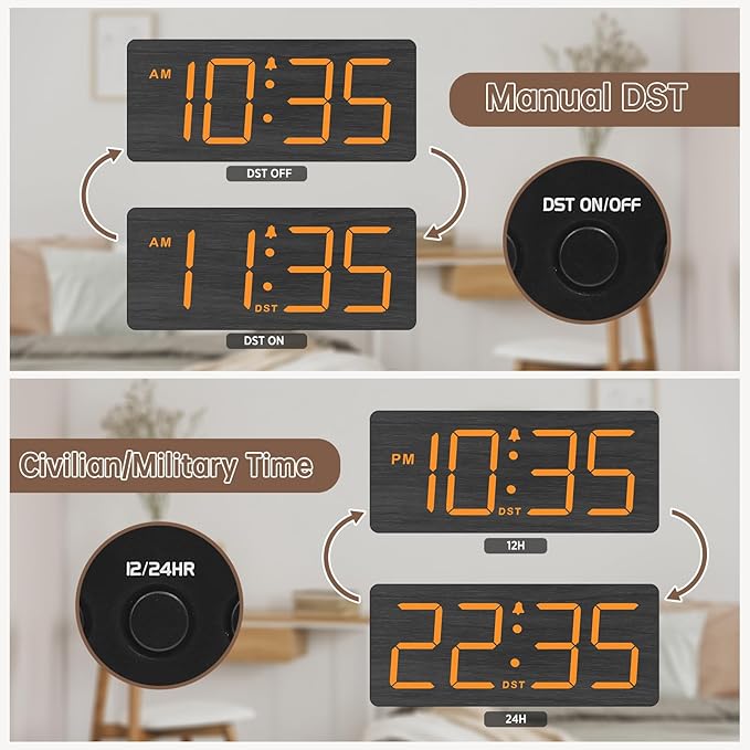 DreamSky Wooden Digital Alarm Clock for Bedroom with Large Numbers | Desk Clocks for Living Room, Loud Alarm for Heavy Sleepers with Volume Control, Dimmer, DST, Office Wood Decor (Plug-in)