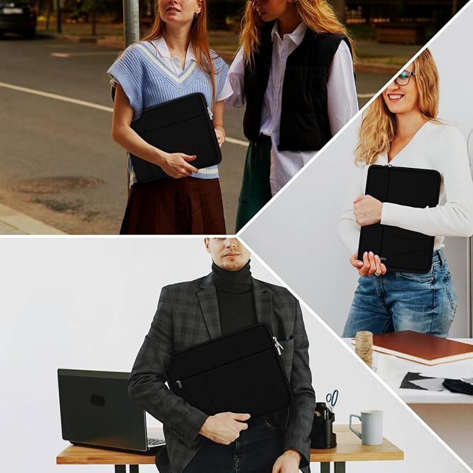 Laptop Case 13.3 inch, Shockproof Protective Carrying Briefcase Computer Bag with Zippered Pocket, Slim Traveling Laptop Sleeve Compatible for MacBook Air Pro 13.3 inch 14 inch, Dell, HP, Black