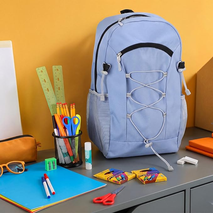 Maitys 6 Pack 17'' Bulk Backpacks with Supplies Kit, Bookbags for Donation Charities (Solid Color,Bungee)