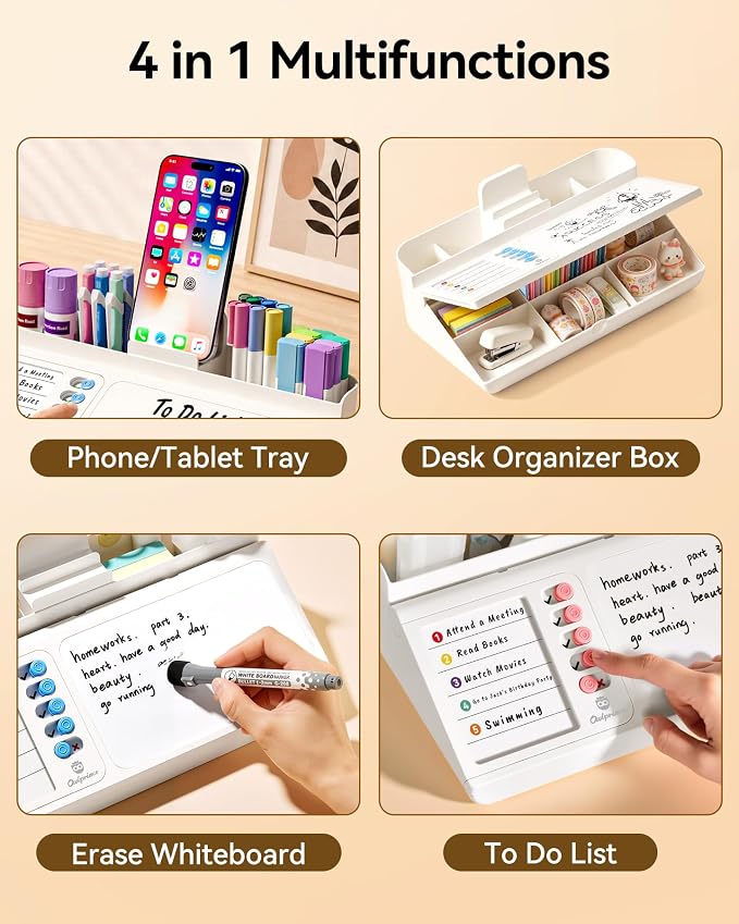 Desktop Whiteboard with Storage, White Dry Erase Board with Drawer & Phone Tray, Desk Board with Marker Holder, Memo Notepad to Do List for Home Office School Supplies - Blue