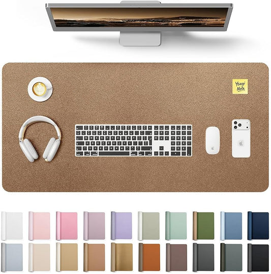 YSAGi Leather Desk Protector, Office Mat, Large Mouse Mat, Non-Slip PU Leather Blotter, Laptop Desk, Waterproof Writing Pad for Office and Home (Shiny Bronze, 35.4" x 17")