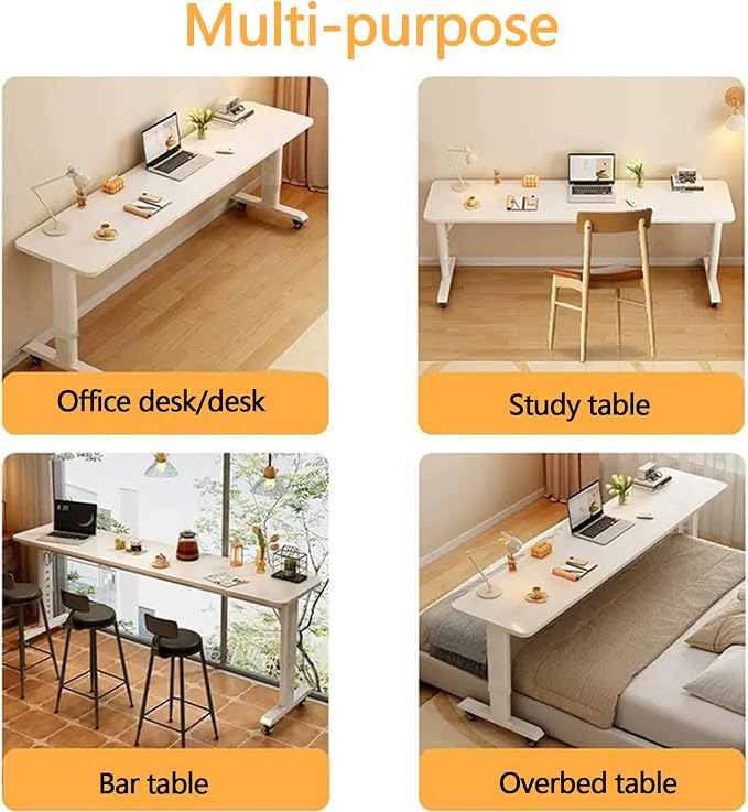 Over The Bed Table with Wheels for Easily Move Overbed Table Adjustable Height, Built-in Charging Port Standing Workstation Laptop Cart, Over Bed Table for Working Studying,White with Baffle