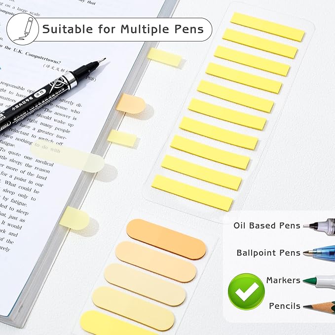 850 Sheets Transparent Sticky Notes, 3 x 3 Inch Clear Sticky Notes with Marker Pen for Bible, Waterproof Self-Adhesive Annotation Tabs, Gradient Color Note Pads for School Office (Yellow)