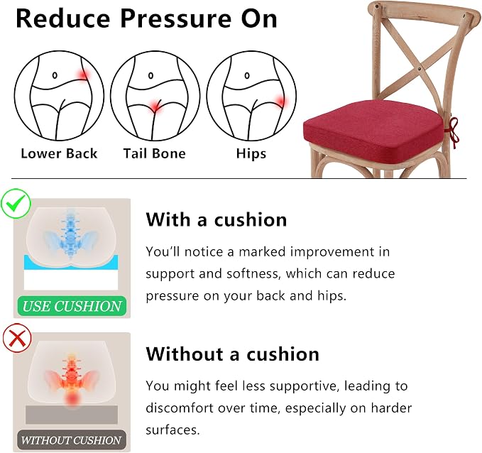Nordjager Chair Cushions for Dining Chairs, 6 Pack Memory Foam Cushion | 2.5" Thick Chair Cushion; Waterproo Surface with 17" x 16" Size for Kitchen & Dining Chairs, Secure Ties and Washable Cover.