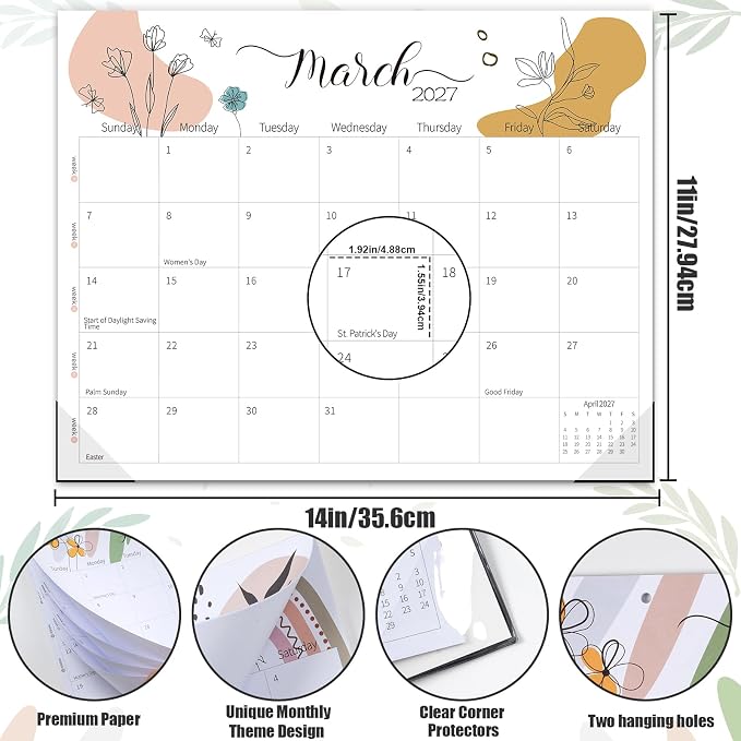 Guasslee 14" X 11" Desk Calendar 2026-2027, Desk Top Calendar 2026, 19-Month School Year Desk/Wall Calendar, 2026 Jun-2027 Dec, Monthly Planner With Corner Protcetor For Office Home School Organizing