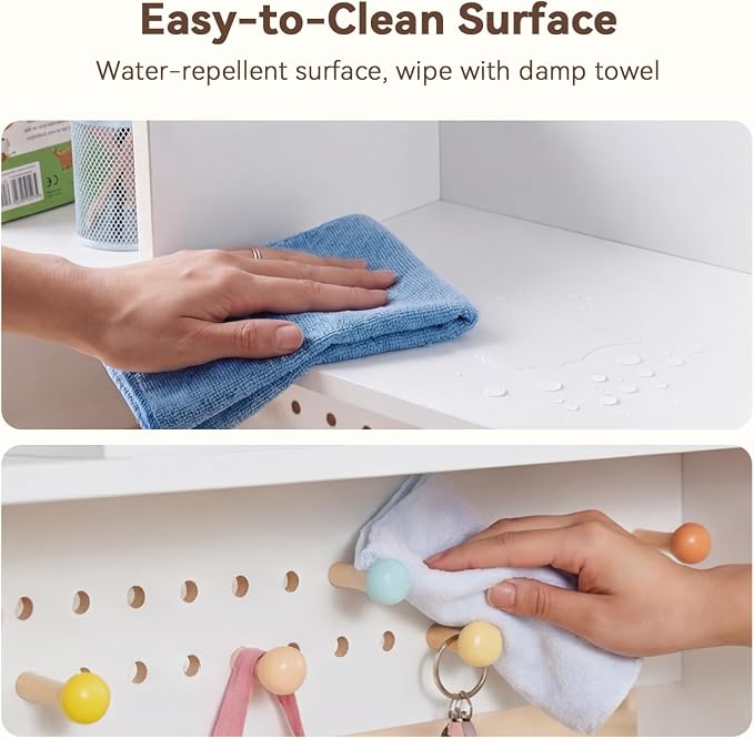 OOOK 35.8" L White Desk Hutch with Pegboard, Dorm Desk Organizer | Multipurpose Desktop Bookshelf for Dorm Office Home, 3-Tier Wooden Display Rack for Computer Desk