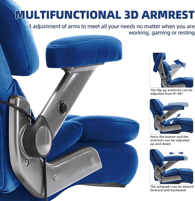 VUZI 700LBS Large Heavy Duty Office Chair with 3D Flip Arms, Big and Tall Plus Size Fabric Executive Desk Chairs, High Back Extra Wide Computer Chair with Adjustable Lumbar Support, Sturdy Metal Base