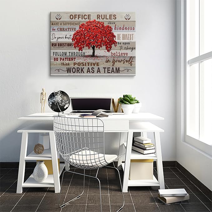 HDXUFJQ Office Inspirational Wall Art Office Rules Canvas Wall Decor Team Rules Motivation Positive Quotes Pictures Prints Teamwork Painting for Home Office Ready to hang(24"x36")