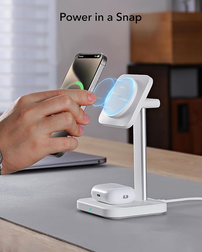 ESR 2 in 1 Charging Station for Apple, MagSafe Charger Stand for iPhone [Certified], Magsafe Charging Station for Multiple Devices iPhone 17e/17/16/15/14/13/12, Apple Watch, & AirPods, White