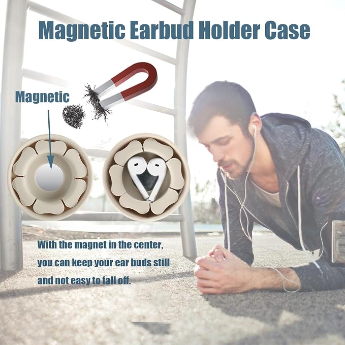 MAIRUI Wired Earbud Case Earphone Headphone Cord Organizer Earbuds Wrap Soft Silicone Magnetic Holder Storage Tangle Free Cable Winder(Beige)