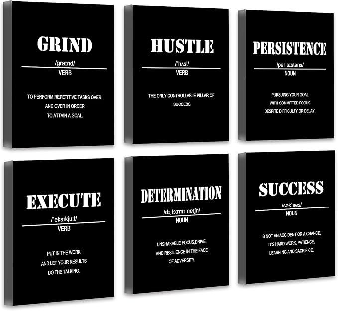 Drsoum Inspirational Office Wall Art - Motivational Quotes for Living Room - Encouraging Canvas Posters for Bedroom - Sayings for Wall Decor - 8” x10” x6 PCS (FRAMED)