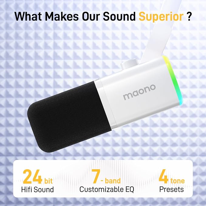 MAONO XLR/USB Gaming Microphone for PC, Dynamic Computer Mic for Streaming Podcasting, Noise Reduction, Mute, Volume Control, RGB Boom Mic for Vocal Recording,Voice-Over, PD100XS White