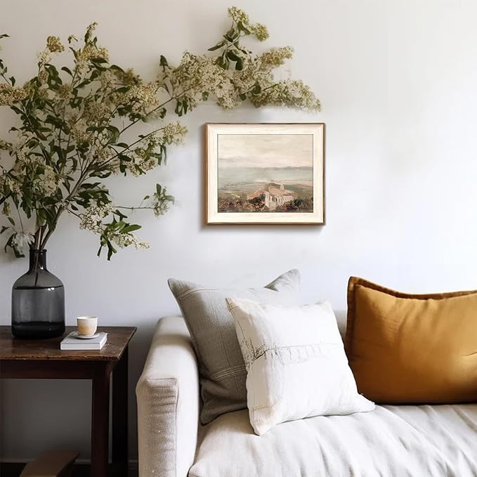 Framed Wall Art Decoration Canvas - Vintage Coastal Oil Painting Artwork Prints, Neutral Landscape Picture for Room Decor, Farmhouse Bedroom Bathroom - 10x12 Inch