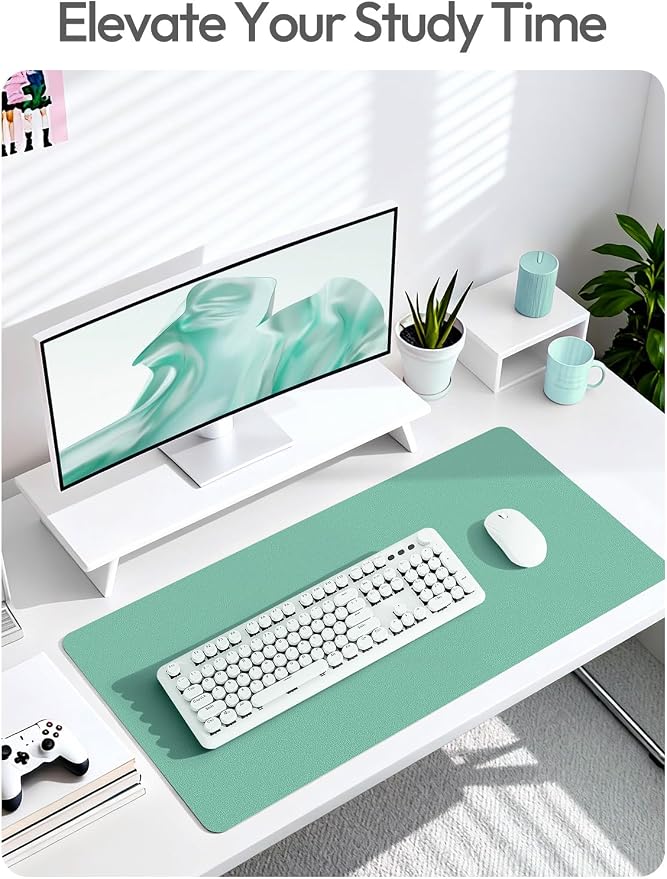 YSAGi Leather Desk Protector, Office Mat, Large Mouse Mat, Non-Slip PU Leather Blotter, Laptop Desk Pad, Waterproof Writing Pad for Office and Home (Green-Blue, 23.6" x 13.8")
