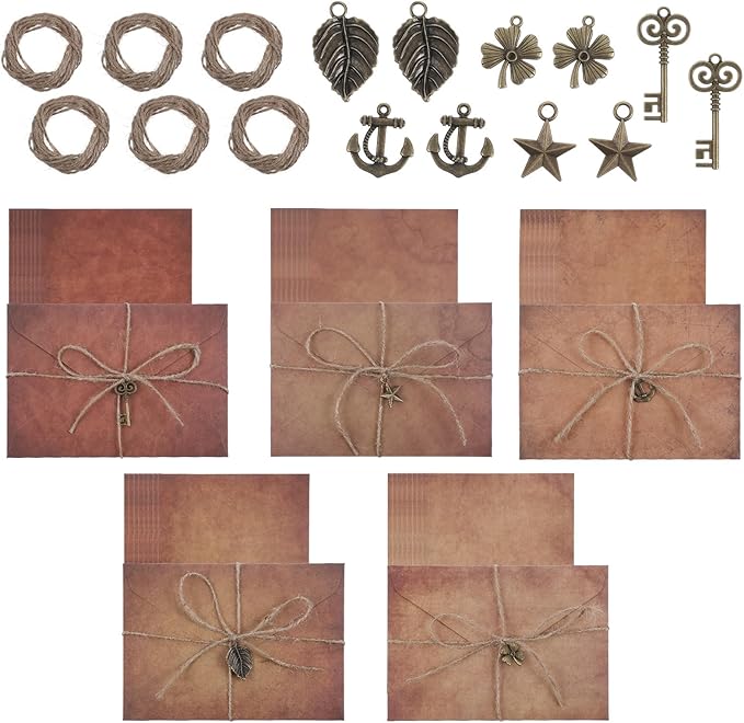 50pcs Stationary Letter And Envelopes Vintage Stationery Paper and Envelopes Set Letter Paper And Envelop Set Aged Papers Stationery Antique Letters Papers for Writing Letters Valentine's Day