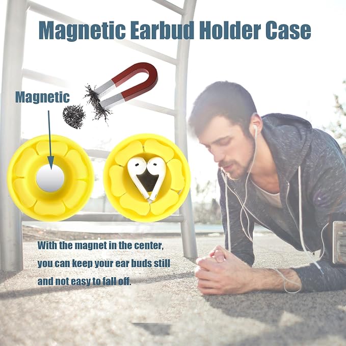 MAIRUI Wired Earbud Case Earphone Headphone Cord Organizer Earbuds Wrap Soft Silicone Magnetic Holder Storage Tangle Free Cable Winder(Lemon Yellow)