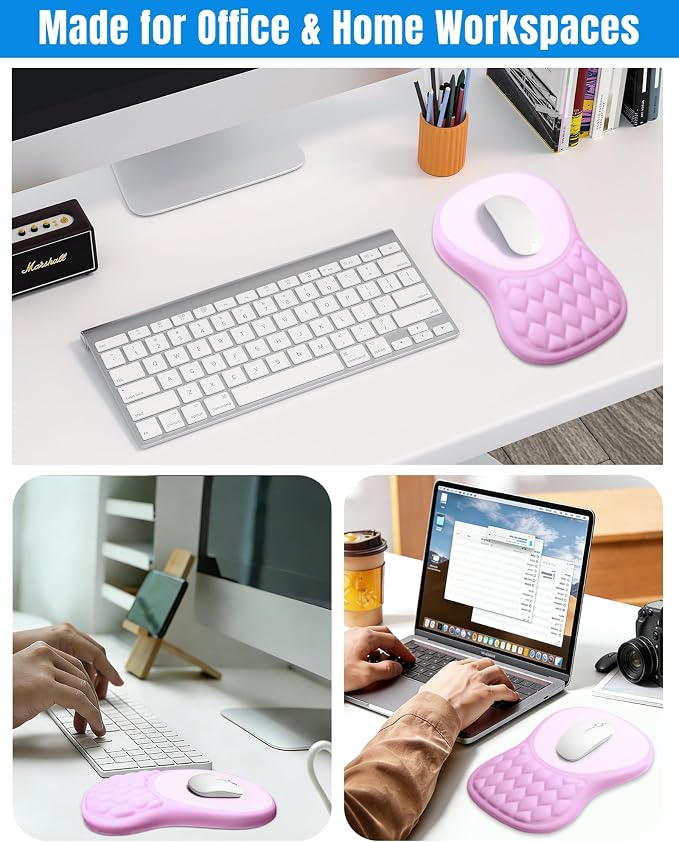 Ergonomic Mouse Pad with Wrist Rest, Slope Design Memory Foam Support, Smooth Lycra Surface, Non-Slip PU Base, Comfortable Mouse Mat for Office, Home, Computer Desk