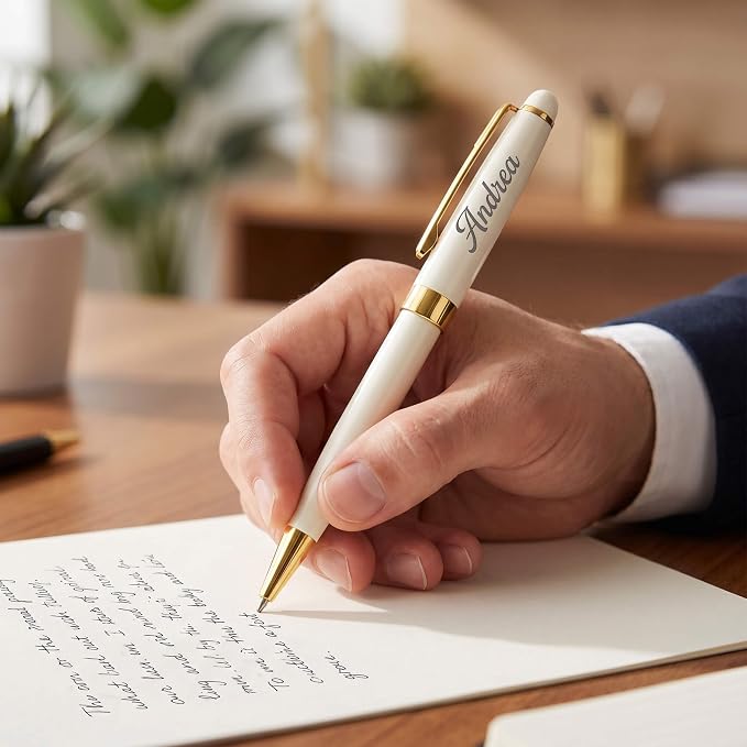 Ancolo Personalized Office Ballpoint Pens - Executive Writing Pen with 10 Black Ink Refill Engraved with Your Message Name Gift Set for Man/Women/Writers/Collection/ 5 PCS/Pack