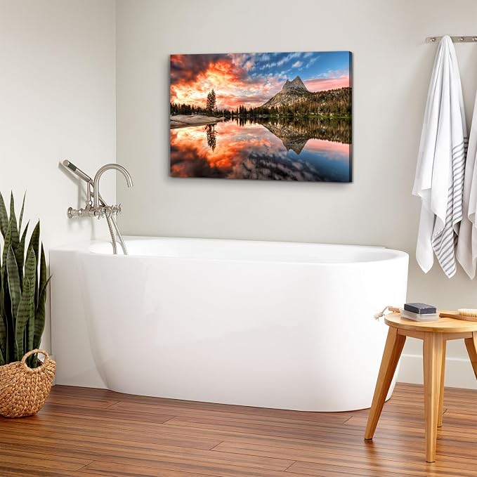 Lake Mountain Wall Art American National Parks Landscape Pictures Wall Decor Nature Green Pine Trees Scenery Canvas Prints Spring Forest Posters USA Country Painting Artwork Bathroom Decoration 24x36"