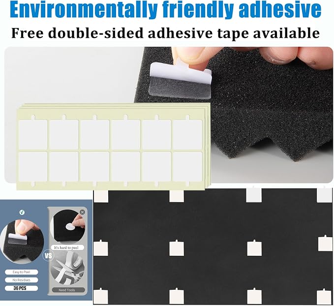 2 Pack Acoustic Foam Panels , 2" x 24" x 48" Sound Proof Foam Panles | High Density Fireproof Sound Proof Wall Tiles, Noise Dampening & Echo Reduction for Recording Studio & Home Office, Black