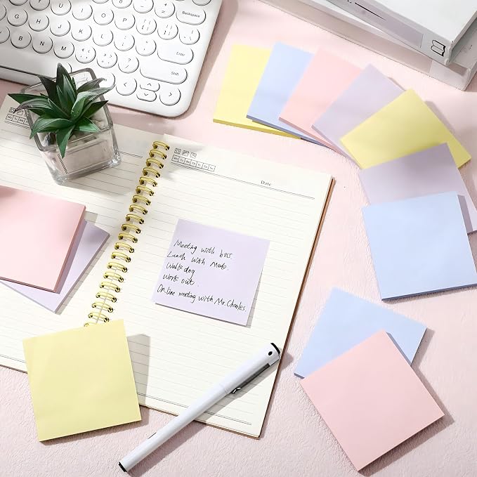 Thenshop 12 Pads Pastel Sticky Notes 3''x3'', Self Stick Notes Pads Pastel Office Supplies, Vintage Aesthetic School Accessories 50 Sheets/pad