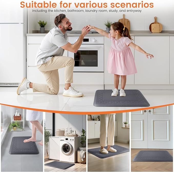 4/5 Inch Thicker Kitchen Mats for Floor Non-Slip Anti Fatigue Comfort Mat Waterproof Kitchen Rug for Sink, Office,Home Stain Resistant Standing Desk Rugs-17.3"x 28", Grey