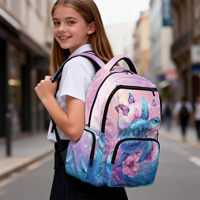 Sea Turtle Backpack and Lunch Box for School Boys Girls School Bag with Flap Zippered Pocket for Kindergarten Elementary Large 17 Inch Bookbags for Kids Back to School Supplies