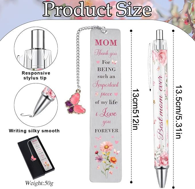Mom Bookmark with Pen Gifts - Inspirational Mom Gifts for Mama Mother Stepmom, Encouraging Appreciation Mothers Day Retirement Thanksgiving Christmas Birthday Present from Daughter Son