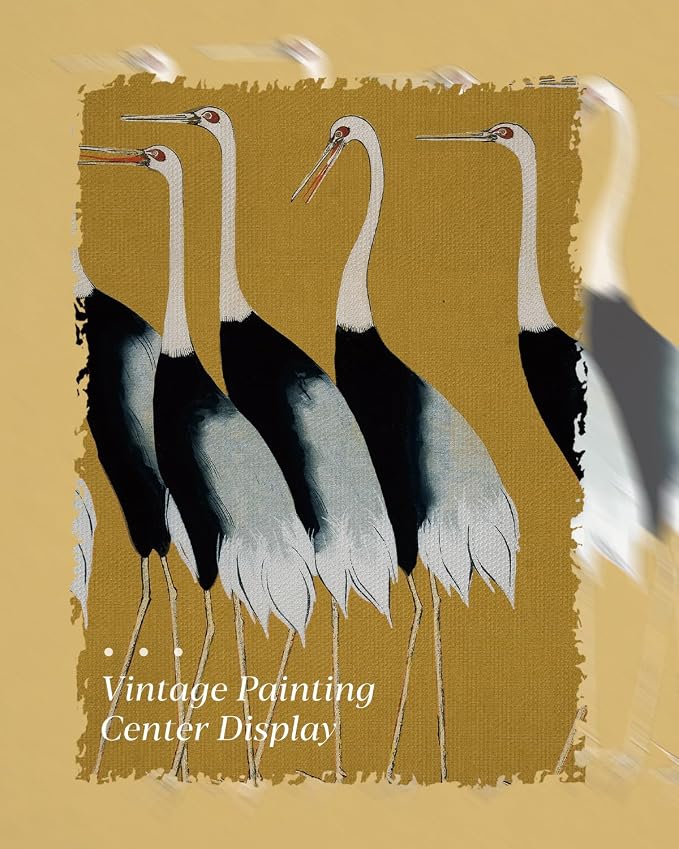 HUARCEY Gold Framed Vintage Wall Art for Living Room, Animals Painting Prints Shelf Decor for Kitchen, Aesthetic Bedroom Wall Art Decor, Christmas Gifts for Friends or Family (Seven Cranes 12"x16")