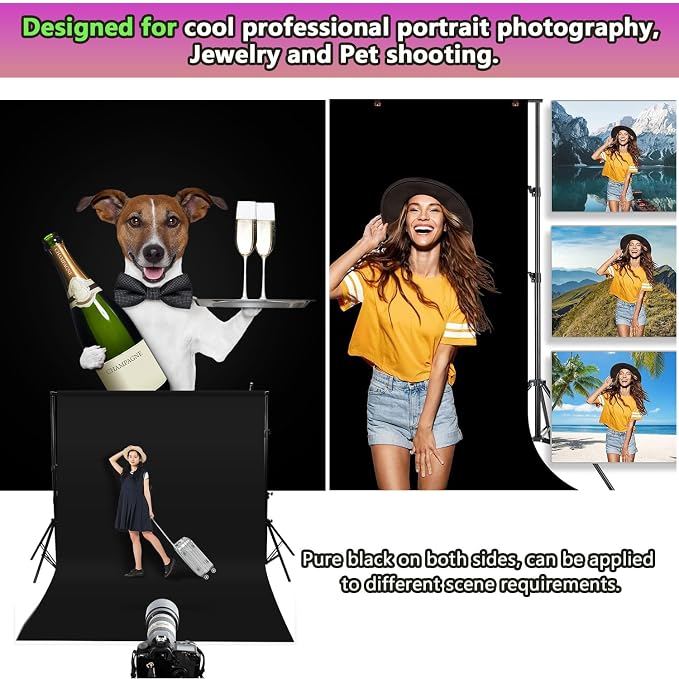 6x9 ft Black Background for Photography, Premium Black Wall Backdrop Curtains Polyester Birthday Party Decoracion Back Drop Content Creator Background Screen for Studio Video Photo Booth Photoshoot