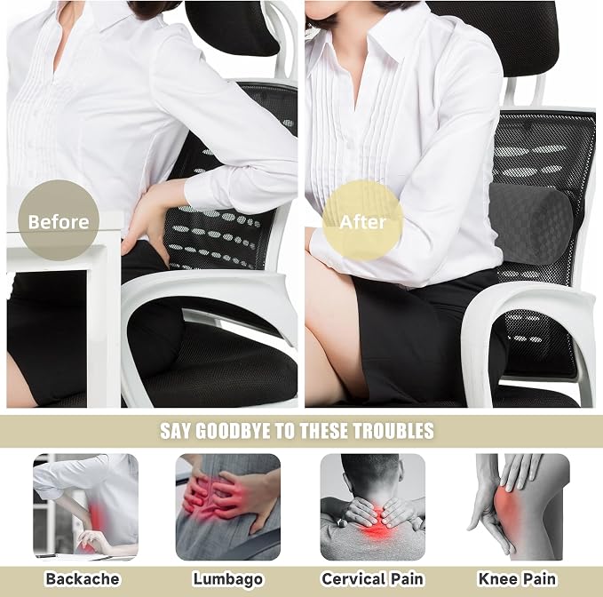 Coeyese Lumbar Roll Pillow for Lower Back Support, Dark Grey, 15 * 4.3'' | Removable Pillowcase, Upgraded Adjustable Strap, Suitable for Office, Chair, Car, Seat Pain Relief & Improving Posture