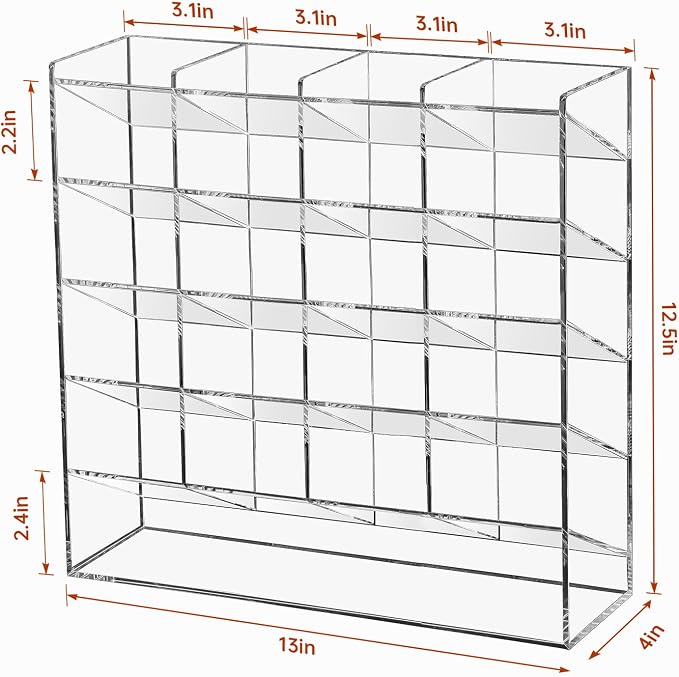 BEYGORM Acrylic Vertical Marker Organizer for 250 Markers with 21 Compartments, Clear Angled Pen & Pencil Holder, Large Desk Stationery & Art Supply Storage for Office & School (13 x 12.5 x 4 Inch)