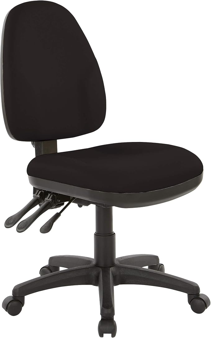 Office Star Ergonomic Dual Function Office Task Chair with Adjustable Padded Back and Built-in Lumbar Support, Armless, Dillon Black Fabric
