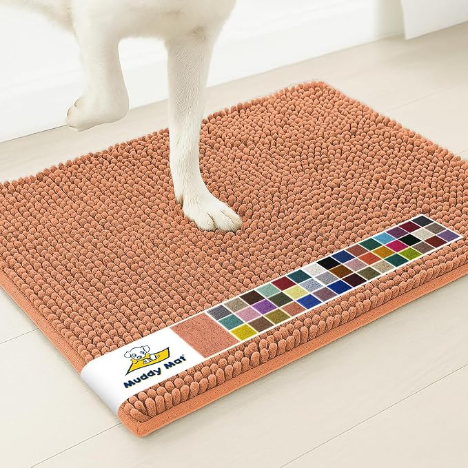 Muddy Mat® | Super Absorbent Door Mat Indoor, Microfiber Quick Dry Chenille Entryway Rug, Non-Slip Front Door Mat, Indoor Mats for Entryway, Machine Washable Pet Rug, Peach 16" x 24"