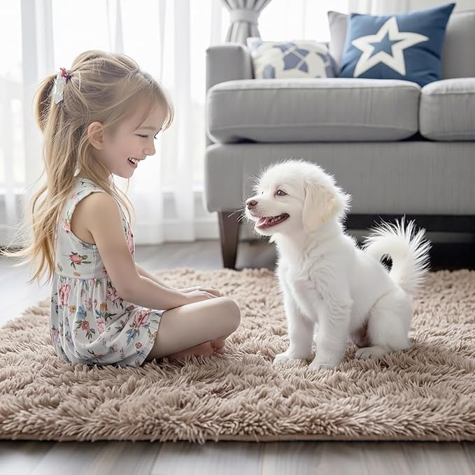 Area Rugs 10x14 Living Room, Shaggy Carpet Soft Plush Furry Bedside Rug Large Area Rugs for Bedroom Home Decor Anti Slip(10 x 14, Beige)