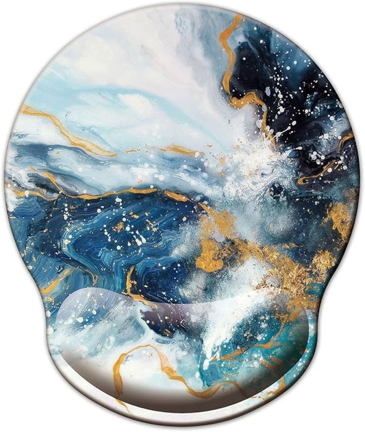 Mouse Pad with Wrist Support, Ergonomic Mouse Pad with Memory Foam Wrist Rest Cushion, Non-Slip Rubber Base Gaming Mice Pad for Home Office Computer Laptop, Green Golden Marble