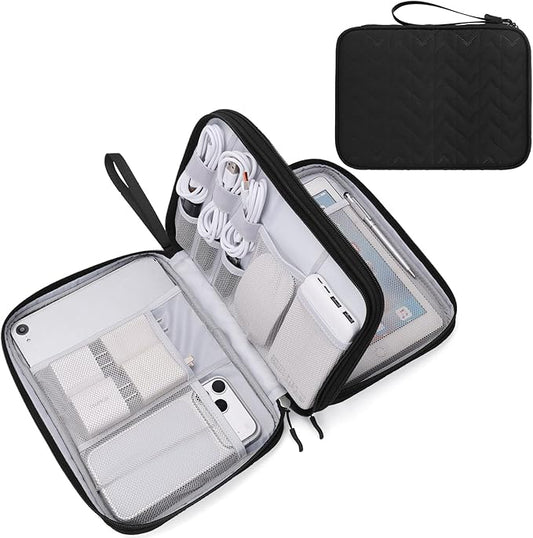 FYY Electronic Organizer, Extra Large Travel Cable Organizer Bag Pouch Portable Waterproof Double Layers All-in-One Storage Bag for iPad, Cable, Power Bank, Laptop Charger for Office, Black-Pattern