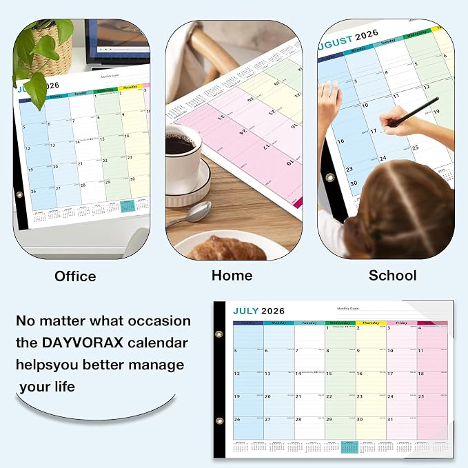 Desk Calendar 2026-2027 - 22" x 17", 18 Month Large Desk Calendar July 2026-2027 Dec, Large Desktop Calendar with Plastic Cover, Thick Paper, Corner Protectors - Colorful (3 Stickers Included)