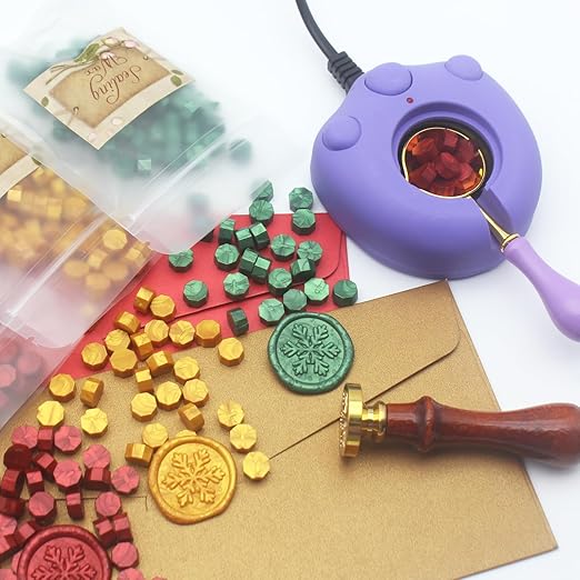 Electric Wax Seal Warmer, Andotopee Wax Sealing Melter with 2pcs Spoons, Tweezers, Stir Pin, Great Melting Furnace Kit Fast Melting WaxSeal Bedas for Envelope Stamp Seals Craft, Purple