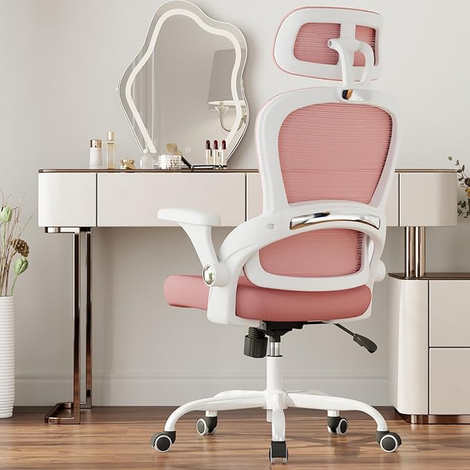 TRALT Office Chair - Ergonomic Office Chair with Back Support, Home Office Desk Chairs, 330lbs Wide Seat Big and Tall Office Chairs with Headrest, Comfy Desk Chairs (Pink)