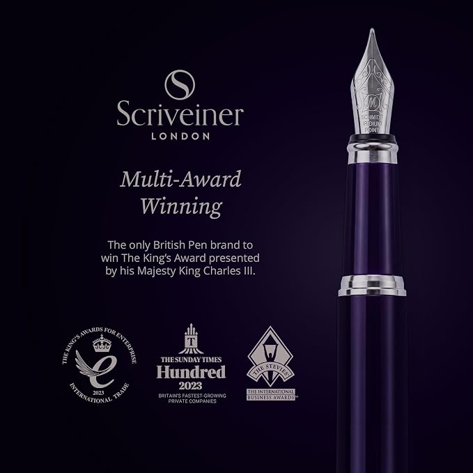 Scriveiner Luxury Fountain Pen - Aubergine, Schmidt Gilded Nib (Fine), Converter, Best Pen Gift Set for Men & Women, Professional, Executive, Office, Nice Pens