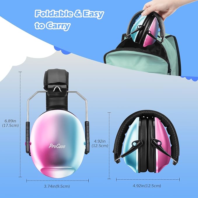 ProCase Kids Noise Cancelling Headphones, Kids Ear Protection Monster Jam Truck, Fireworks Hearing Protection Noise Reduction, Noise Canceling Earmuffs for Sensory Autism Toddler Children -Blue Pink