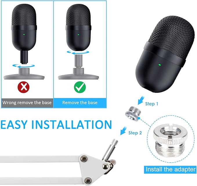 YOUSHARES Razer Seiren Mini Boom Arm with Pop Filter - Mic Stand with Foam Cover Windscreen Compatible with Razer Seiren Mini Streaming Microphone(White)